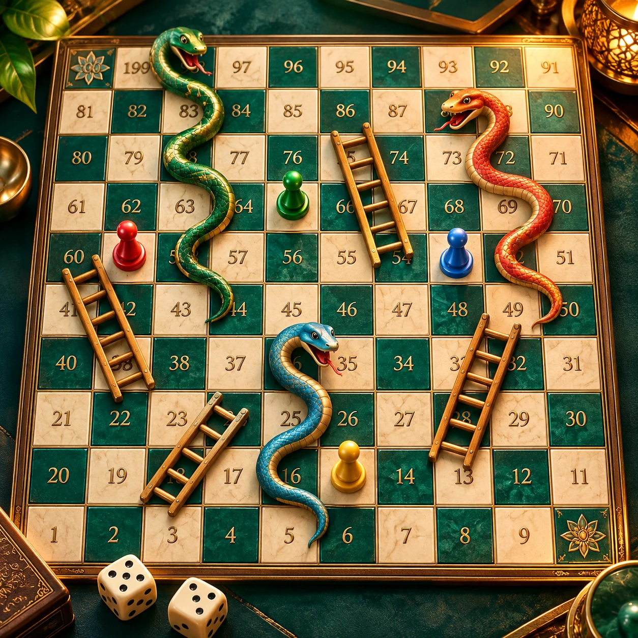 The stairs and snakes.